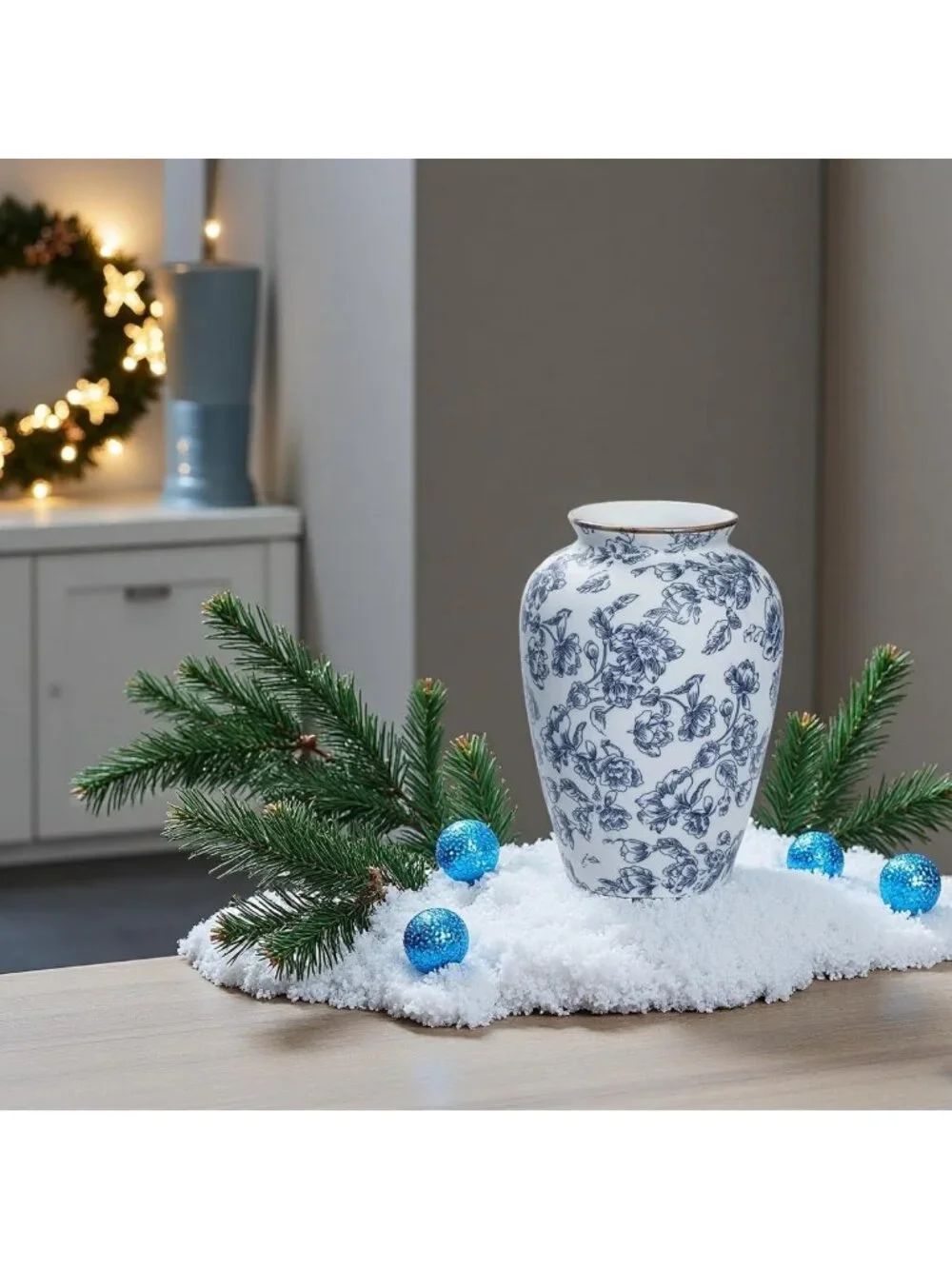 Vintage Blue and White Chinoiserie Ceramic Vase - Antique Floral Home Decor 9in